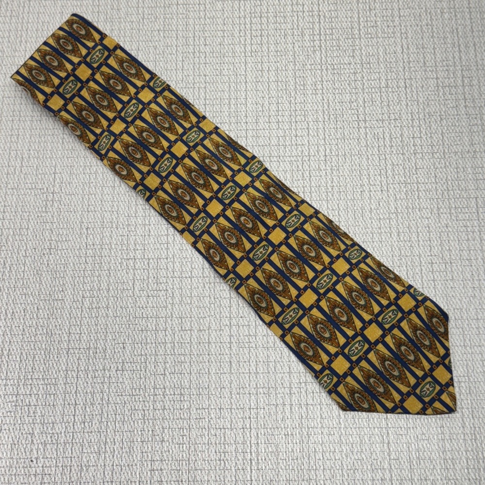 Colours Alexander Julian Silk Tie Mens OS Yellow Blue Geometric Medallion Formal